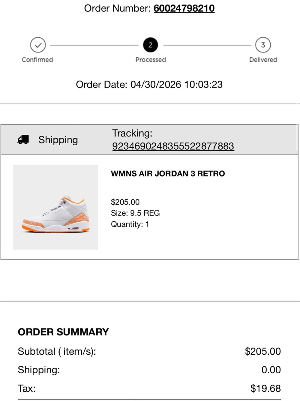 Jordan 3 Retro White and Orange Women’s Sneakers